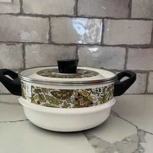 MCM green paisley enamel pot retro kitchenware